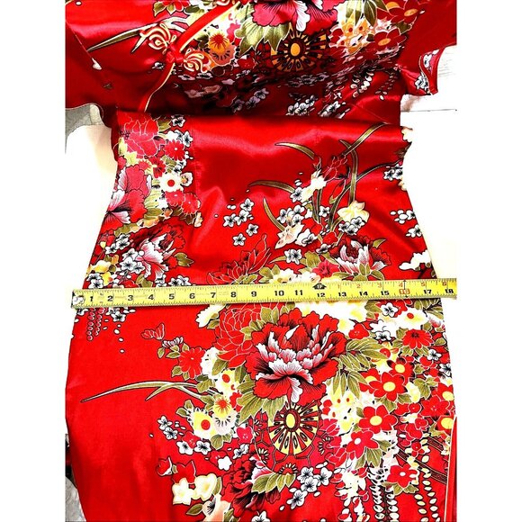 Asian Chinese Red Floral Dress S ? M? Mandarin Collar Short Slvs. Long Slits NWT - Picture 10 of 16